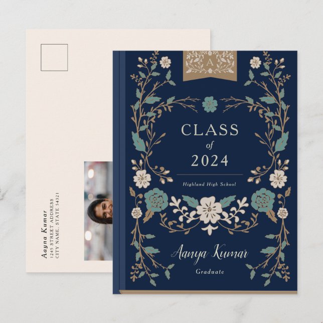Vintage Library Book Graduation Photo Announcement Postcard (Front/Back)
