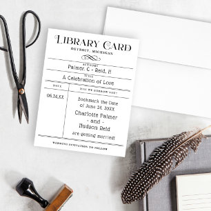 Vintage Library Book Lover White Wedding Save The Date