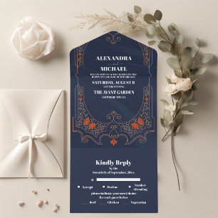 Vintage Library Book Wedding All In One Invitation