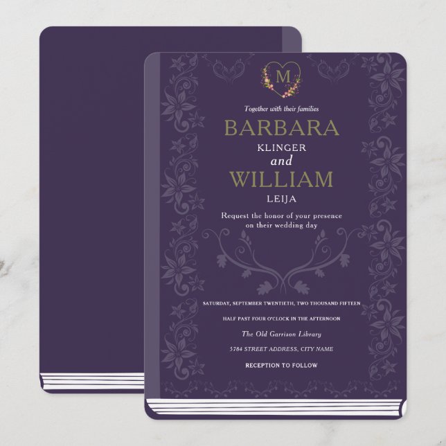 Vintage Library Book Wedding Invite (Front/Back)