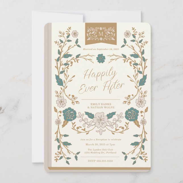 Vintage Library Book Wedding Reception Invitation (Front)