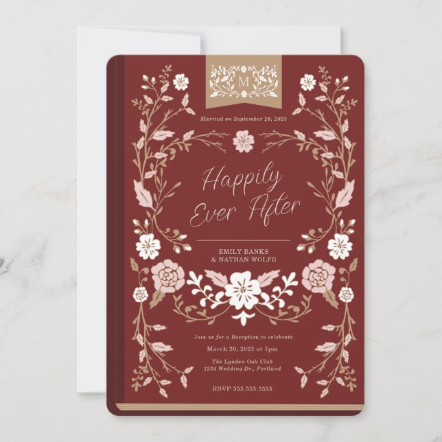 Vintage Library Book Wedding Reception Invitation (Front)