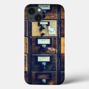 Vintage library card catalog wood cabinet brown iPhone 13 case