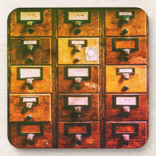 Vintage library card catalog wood cabinet coaster
