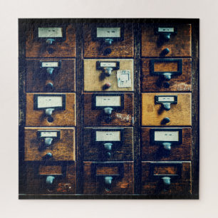 Vintage library card catalog wood cabinet jigsaw puzzle