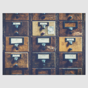 Vintage library card catalogue wood cabinet tissue paper