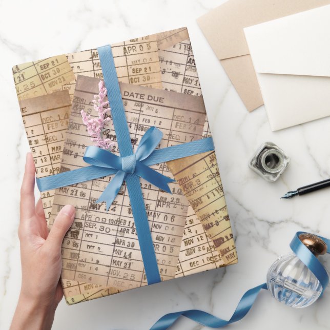 Vintage Library Card Collection Wrapping Paper (Gifting)