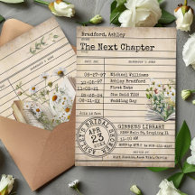 Vintage Library Card Floral Books Bridal Shower