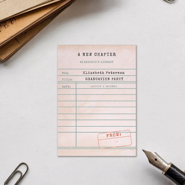 Vintage Library Card Graduation Advice Wishes (graduation party advice wishes card vintage library card inspirational message personalized name)