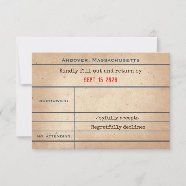 Vintage Library Checkout Card Style Wedding (Front)