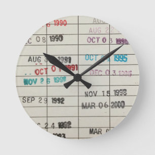 Vintage Library Due Date Cards Round Clock