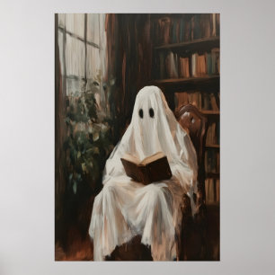Vintage Library Ghost Print, Spooky Poster, Art Poster