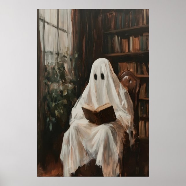 Vintage Library Ghost Print, Spooky Poster, Art Poster (Front)