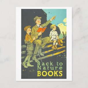 Vintage Library Reading "Back to Nature" Poster Postcard