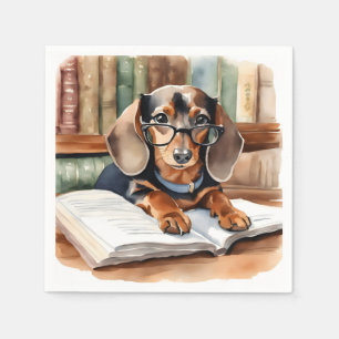 Vintage Library Watercolor Dachshund Napkin