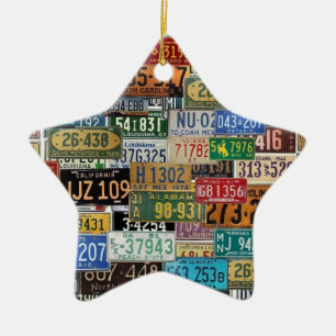 Vintage License Plates Ceramic Tree Decoration
