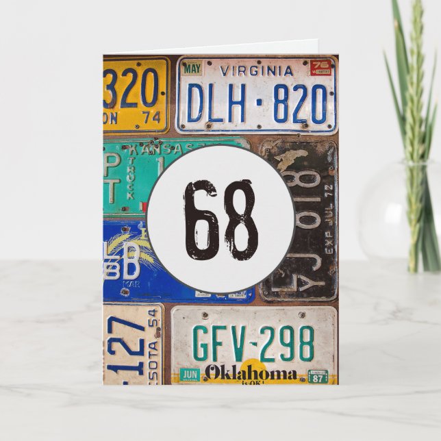 Vintage License Plates for 68th Birthday Card (Front)