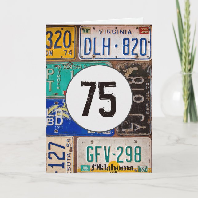 Vintage License Plates for 75th Birthday   Card (Front)