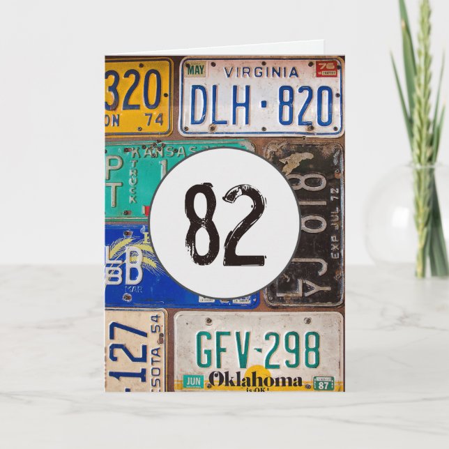 Vintage License Plates for 82nd Birthday  Card (Front)