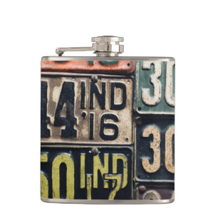 Vintage License Plates Hip Flask