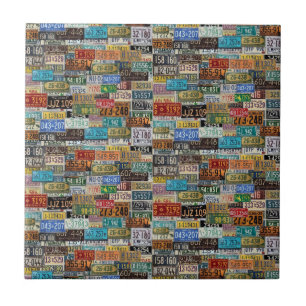 Vintage License Plates Tile