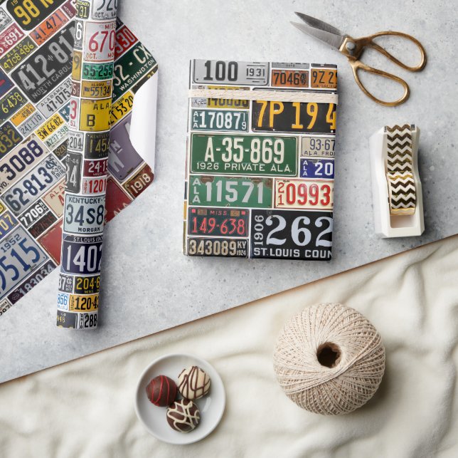 Vintage License Plates Wrapping Paper (Crafts)