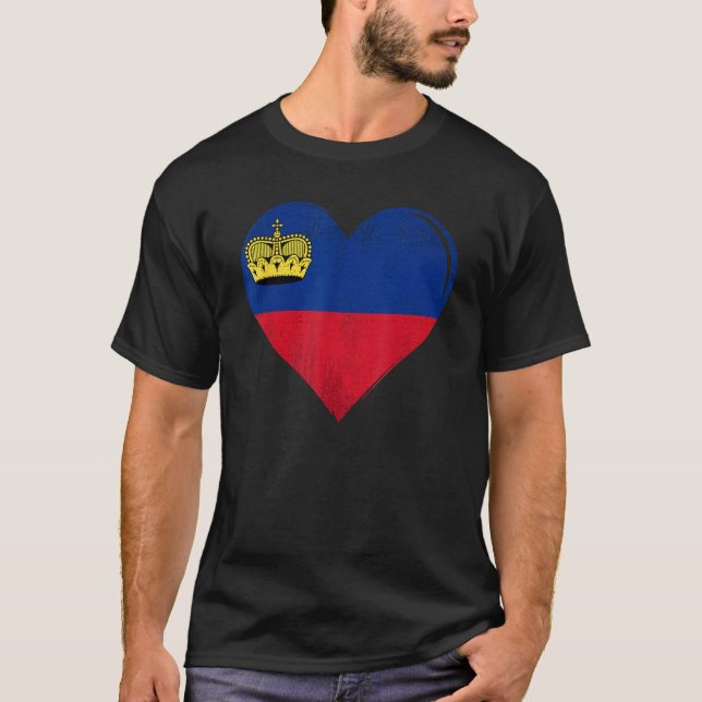 Vintage Liechtenstein Flag Heart T-Shirt (Front)