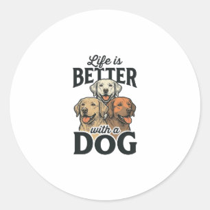 Vintage Life Is Better With a Dog Vector Design_1 Classic Round Sticker