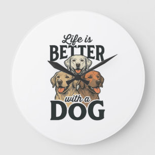 Vintage Life Is Better With a Dog Vector Design_1 Large Clock