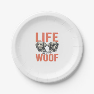 Vintage Life Love Woof Dog Graphic Design_1 Paper Plate