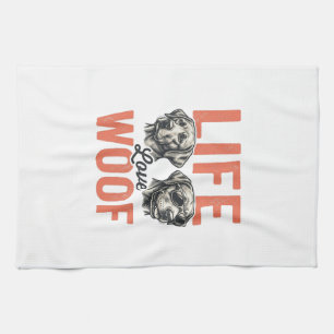 Vintage Life Love Woof Dog Graphic Design_1 Tea Towel