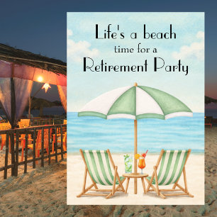 Vintage Life's a Beach Chair Cocktail Retirement  Invitation