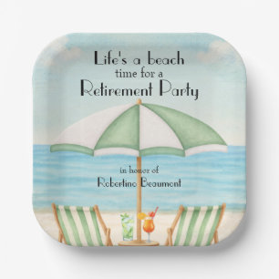 Vintage Life's a Beach Chair Cocktail Retirement  Paper Plate