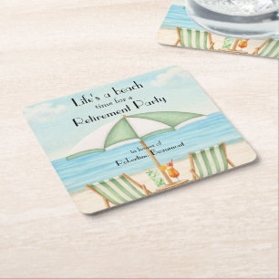 Vintage Life's a Beach Chair Cocktail Retirement  Square Paper Coaster