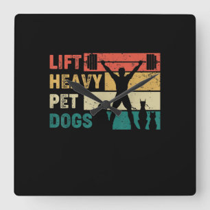 Vintage Lift Heavy Pet Dogs Funny Fitness Square Wall Clock