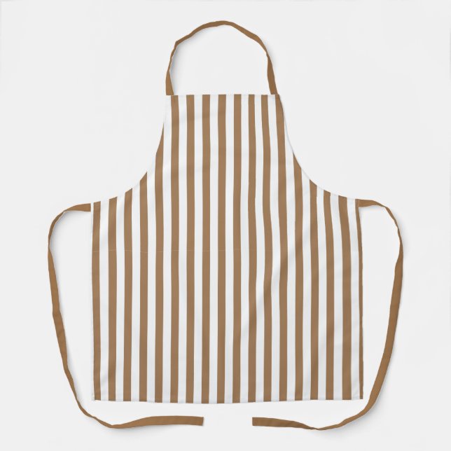 Vintage Light Brown and White Vertical Stripes Apron (Front)