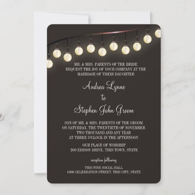 Vintage Light Bulbs Wedding Invitation (Front)