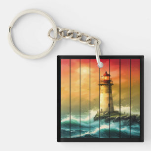Vintage Light House Sea Shore Ocean Watch Key Ring