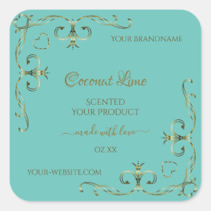 Vintage Light Teal Gold Ornamental Product Labels