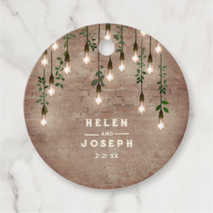 Vintage Lightbulbs Rustic Brick Botanical Wedding  Favour Tags