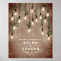 Vintage Lightbulbs Rustic Brick Wedding Welcome