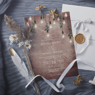 Vintage Lightbulbs Rustic Budget QR Code Wedding Invitation