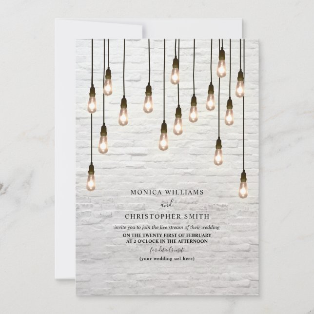 Vintage Lightbulbs White Brick Virtual Invitation (Front)