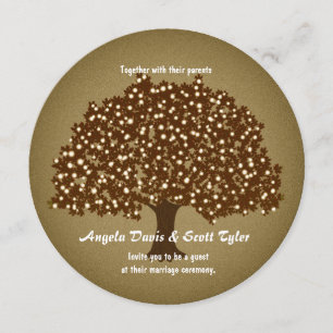 Vintage Lighted Tree Round Wedding Invitation