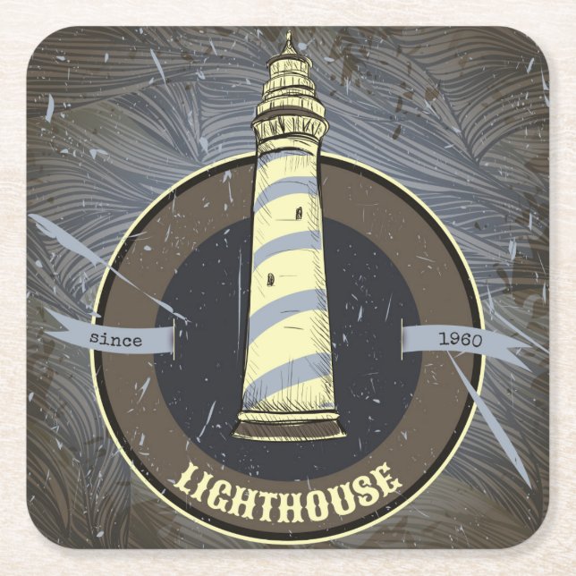 Vintage Lighthouse | 1960 Square Paper Coaster (Front)