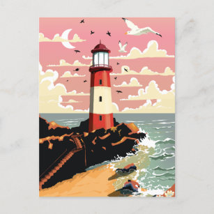 Vintage Lighthouse Holiday Postcard