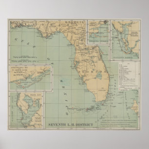 Vintage Lighthouse Map of Florida (1898) Poster