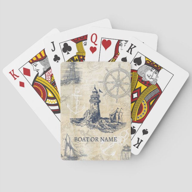 Vintage Lighthouse Nautical Personalised Playing Cards (Back)