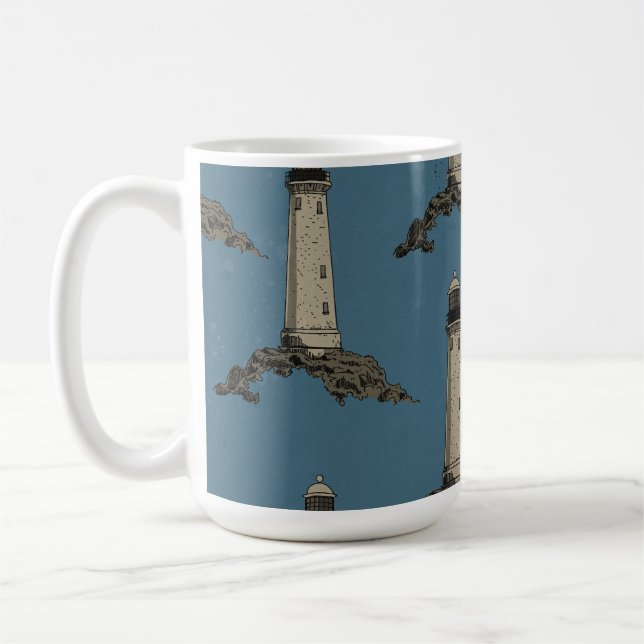 Vintage lighthouse pattern coffee mug (Left)