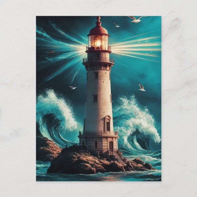 Vintage Lighthouse Postcard – Nautical Coastal Sce (Front)